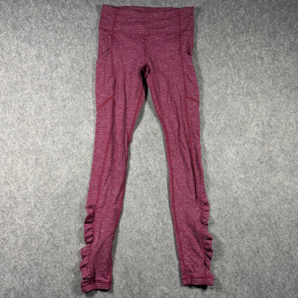 Lululemon Heathered Burgundy Space Dye Ruffle Side Pocket Leggings Size 4 Gym